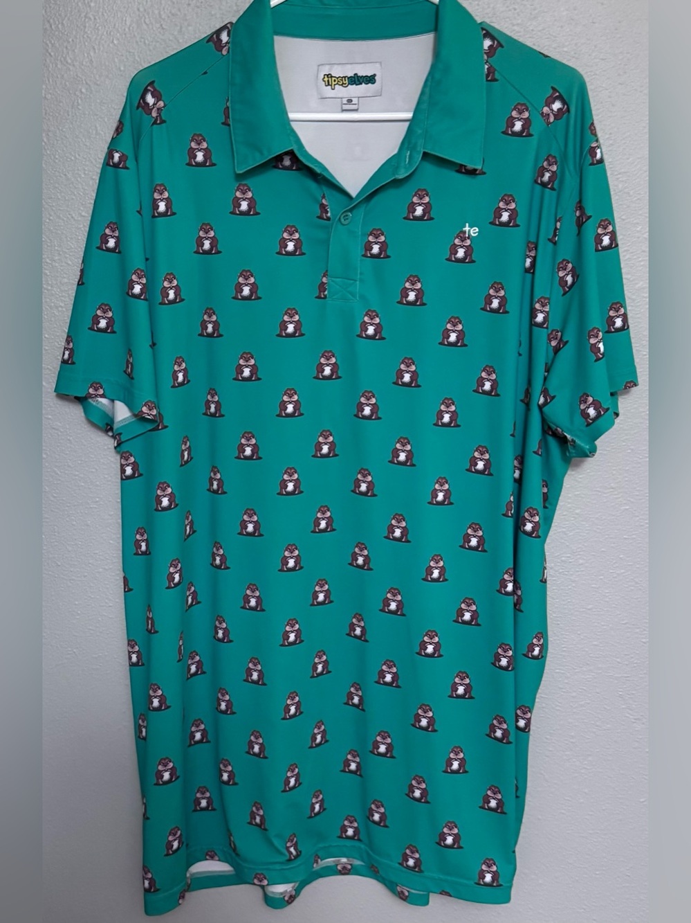 Tipsy Elves Teal Polo with Gopher All Over Print
